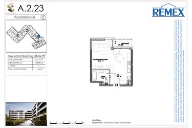Rzut - Mieszkanie na sprzedaż 1 pokój o powierzchni 35,62 m² - numer A.2.23 w Osiedle BALTICA