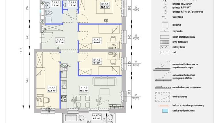 Rzut - Mieszkanie na sprzedaż 5 pokoi o powierzchni 82,1 m² - numer M37 3/1/4/5a w Olimpia Port