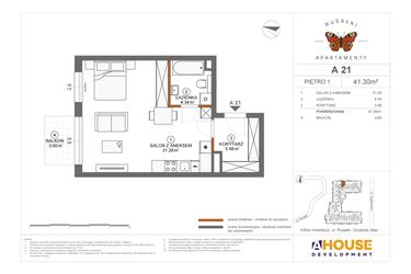 Rzut - Mieszkanie na sprzedaż 1 pokój o powierzchni 41,3 m² - numer A21 w Apartamenty Rusałki