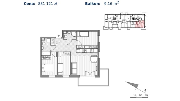 Rzut - Mieszkanie na sprzedaż 4 pokoje o powierzchni 63,39 m² - numer 14 w Glogera bud. H