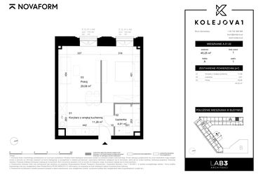Rzut - Mieszkanie na sprzedaż 2 pokoje o powierzchni 45,25 m² - numer A-01-02 w Kolejova 1