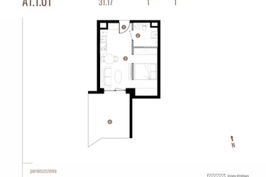 Rzut - Mieszkanie na sprzedaż 1 pokój o powierzchni 31,17 m² - numer A1.1.01 w Belg Apartamenty etap II