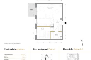 Rzut - Mieszkanie na sprzedaż 2 pokoje o powierzchni 45,04 m² - numer A/46 w Królowej Jadwigi
