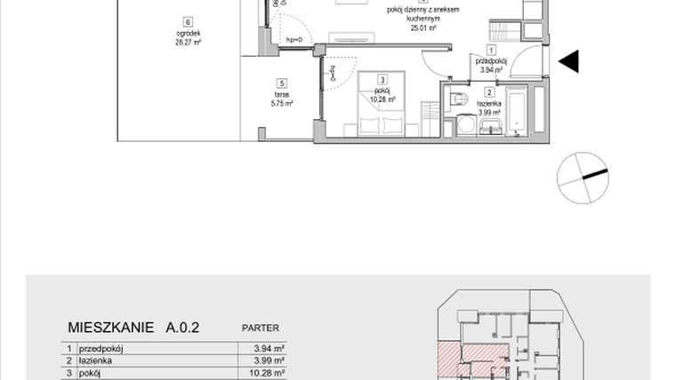 Rzut - Mieszkanie na sprzedaż 2 pokoje o powierzchni 43,22 m² - numer A.0.2 w ATAL Symbioza IA
