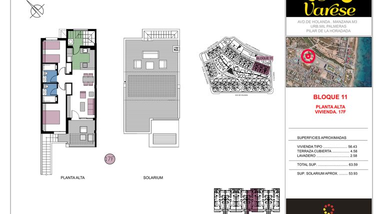 Rzut - Mieszkanie na sprzedaż 2 pokoje o powierzchni 63,59 m² - numer 17F w Residencial Lago Varese