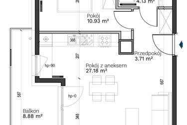 Rzut - Mieszkanie na sprzedaż 2 pokoje o powierzchni 45,95 m² - numer A-10 w Destino