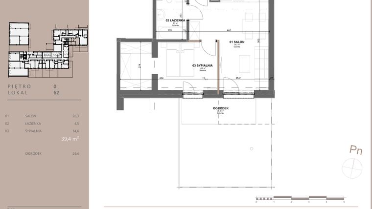 Rzut - Mieszkanie na sprzedaż 2 pokoje o powierzchni 39,4 m² - numer 62 w BETWEEN