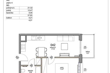 Rzut - Mieszkanie na sprzedaż 2 pokoje o powierzchni 37,83 m² - numer 42 w Rezydencja Liwska 3