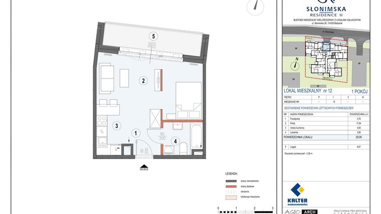 Rzut - Mieszkanie na sprzedaż 1 pokój o powierzchni 29,95 m² - numer M12 w Słonimska Residence II