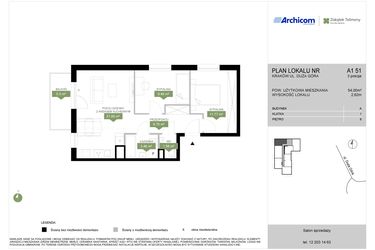 Rzut - Mieszkanie na sprzedaż 3 pokoje o powierzchni 54 m² - numer A1 51 w Zakątek Telimeny
