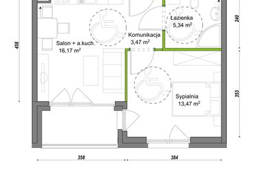Rzut - Mieszkanie na sprzedaż 2 pokoje o powierzchni 38,45 m² - numer E2/F/04 w Orawska Vita