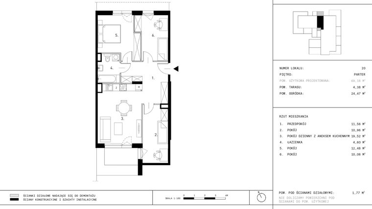 Rzut - Mieszkanie na sprzedaż 4 pokoje o powierzchni 69,18 m² - numer A4.20 w Dzikiej Jabłoni 6A