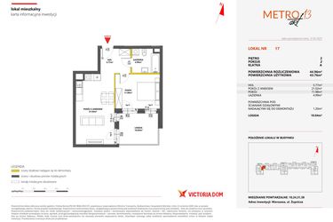 Rzut - Mieszkanie na sprzedaż 2 pokoje o powierzchni 44,96 m² - numer 17 w Metro Art 13