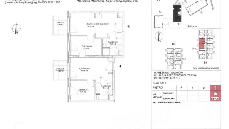 Rzut - Mieszkanie na sprzedaż 4 pokoje o powierzchni 62,15 m² - numer 17 w RZ21