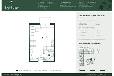 Rzut - Mieszkanie na sprzedaż 1 pokój o powierzchni 33,69 m² - numer C.2.1 w IVY HOUSE - Apartamenty inwestycyjne