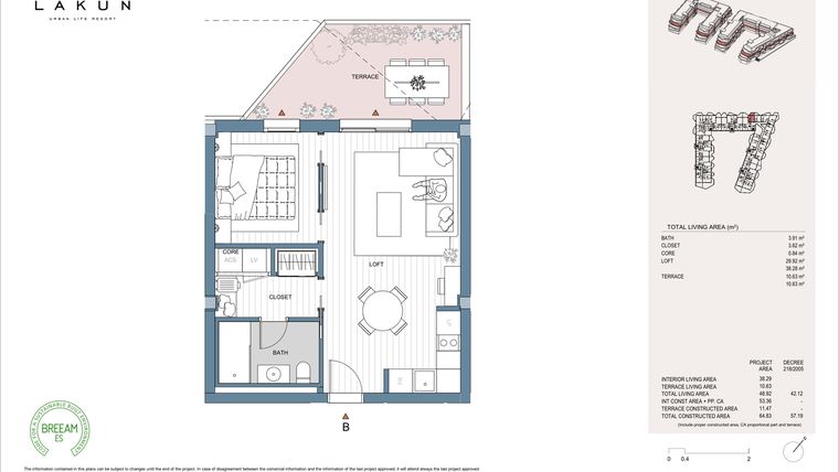 Rzut - Mieszkanie na sprzedaż 1 pokój o powierzchni 44,8 m² - numer LK32B w Lakun