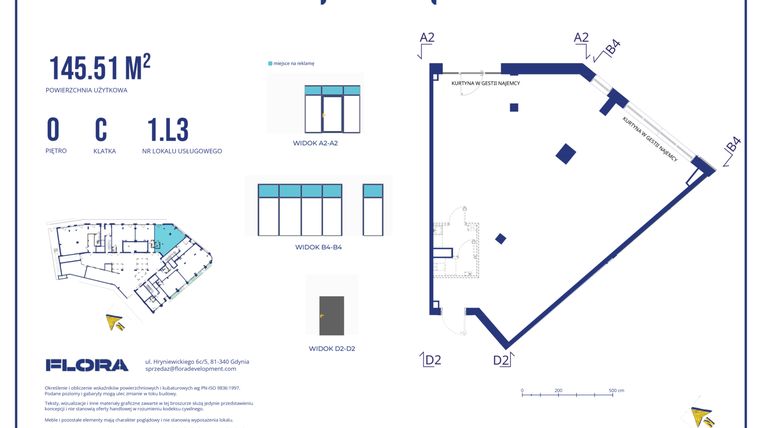 Rzut - Lokal użytkowy na sprzedaż 1 pokój o powierzchni 145,51 m² - numer 1.L3 w Piotra 4