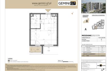 Rzut - Mieszkanie na sprzedaż 1 pokój o powierzchni 29,41 m² - numer B10/7/174 w GEMINI G-7