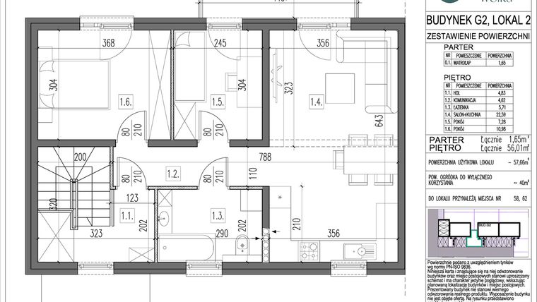 Rzut - Mieszkanie na sprzedaż 3 pokoje o powierzchni 57,66 m² - numer G2.2 w Spokojna Wólka etap V