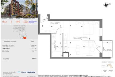 Rzut - Mieszkanie na sprzedaż 1 pokój o powierzchni 41,46 m² - numer I-B76 w Industria etap I-B