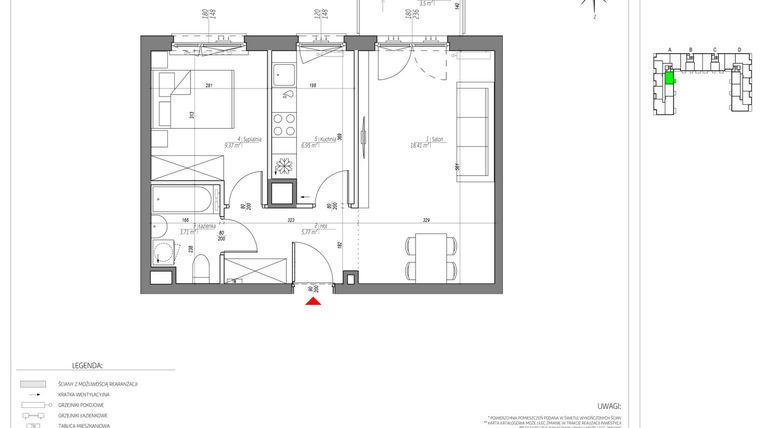 Rzut - Mieszkanie na sprzedaż 2 pokoje o powierzchni 44,21 m² - numer D/046/M w City Vibe