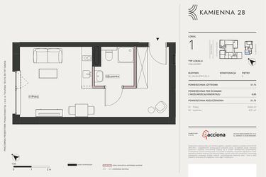 Rzut - Mieszkanie na sprzedaż 1 pokój o powierzchni 31,15 m² - numer 4.1 w Kamienna 28 - apartamenty inwestycyjne