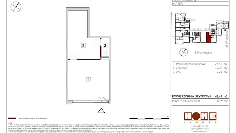 Rzut - Lokal użytkowy na sprzedaż 2 pokoje o powierzchni 48,59 m² - numer U05 w Apartamenty Przy Agorze 6