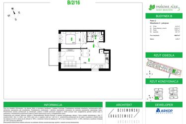 Rzut - Mieszkanie na sprzedaż 2 pokoje o powierzchni 40,97 m² - numer B/2/16 w Osiedle Parkowe Aleje etap III