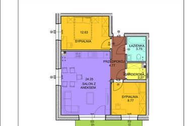 Rzut - Mieszkanie na sprzedaż 3 pokoje o powierzchni 56,44 m² - numer A2 w Osiedle Zuchów