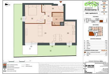 Rzut - Mieszkanie na sprzedaż 2 pokoje o powierzchni 59,82 m² - numer 5D w Ogrody Andersena