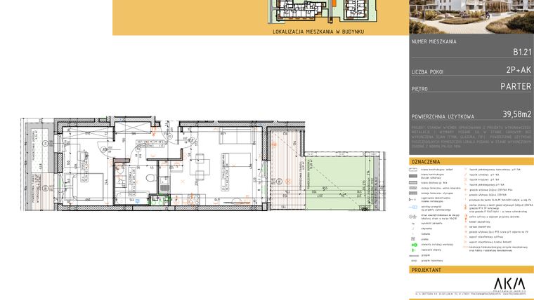 Rzut - Mieszkanie na sprzedaż 2 pokoje o powierzchni 39,58 m² - numer B1.21 w Nova Daliova