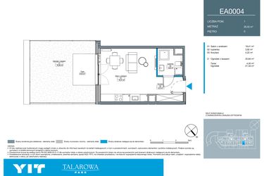 Rzut - Mieszkanie na sprzedaż 1 pokój o powierzchni 26,55 m² - numer EA0004 w Talarowa Park II