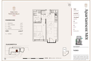 Rzut - Mieszkanie na sprzedaż 2 pokoje o powierzchni 41,05 m² - numer D.1 w Młyny Mogilska