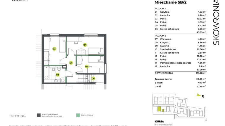 Rzut - Mieszkanie na sprzedaż 6 pokoi o powierzchni 133,28 m² - numer 5BL/2 w Skowronia