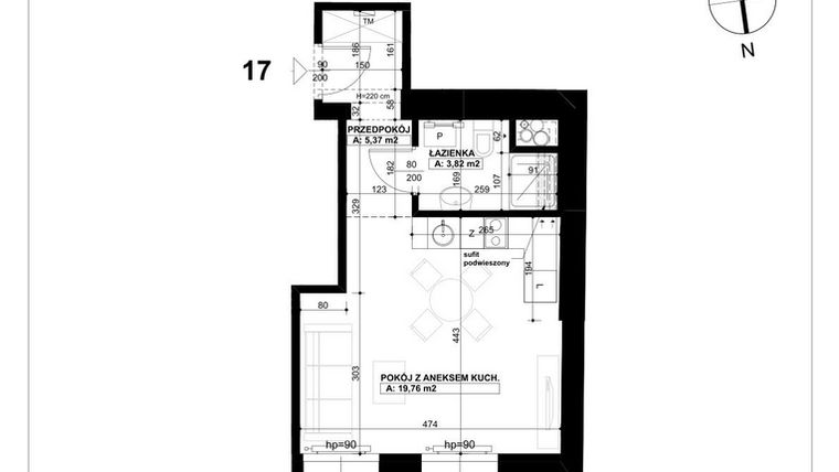 Rzut - Mieszkanie na sprzedaż 1 pokój o powierzchni 28,95 m² - numer 17 w Święty Marcin 65