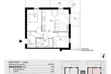 Rzut - Mieszkanie na sprzedaż 3 pokoje o powierzchni 54,15 m² - numer 1.2 w Jasieny