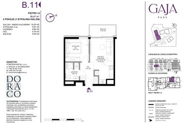 Rzut - Mieszkanie na sprzedaż 2 pokoje o powierzchni 36,47 m² - numer B.11 w Gaja Park