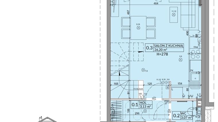 Rzut - Dom na sprzedaż 3 pokoje o powierzchni 68,42 m² - numer 1B w Osiedle Słoneczne
