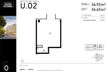 Rzut - Lokal użytkowy na sprzedaż 1 pokój o powierzchni 36,93 m² - numer U.02 w Browar HUGO SCOBEL