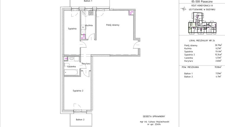 Rzut - Mieszkanie na sprzedaż 3 pokoje o powierzchni 70,86 m² - numer B1 – M2.6 w Primacasa