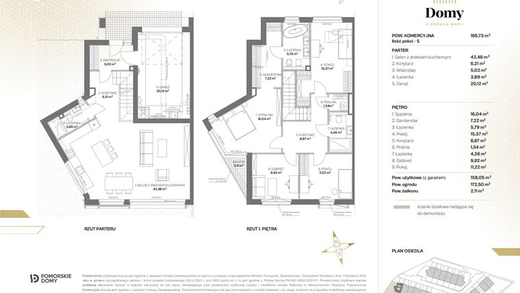 Rzut - Dom na sprzedaż 5 pokoi o powierzchni 166,73 m² - numer A1 w Domy u Źródła Marii