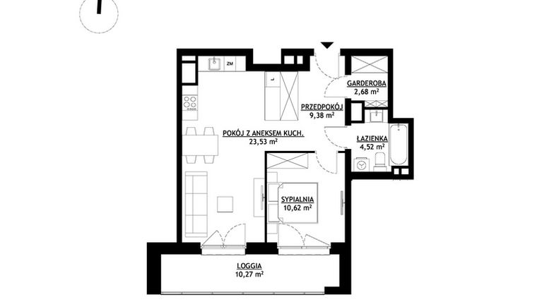 Rzut - Mieszkanie na sprzedaż 2 pokoje o powierzchni 50,73 m² - numer A13 w FUTURO