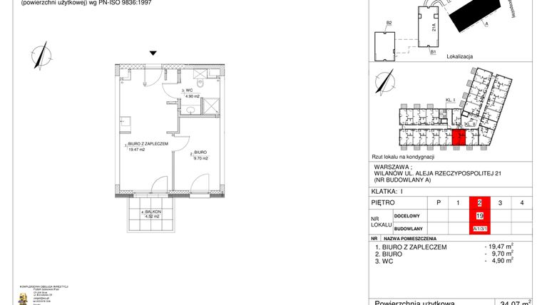 Rzut - Lokal użytkowy na sprzedaż 1 pokój o powierzchni 34,07 m² - numer 19 w RZ21