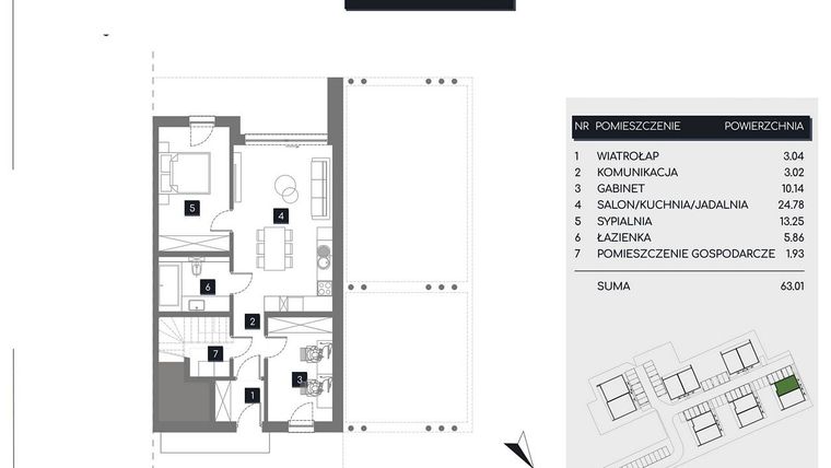 Rzut - Mieszkanie na sprzedaż 3 pokoje o powierzchni 63,02 m² - numer M5A w Rudava Park
