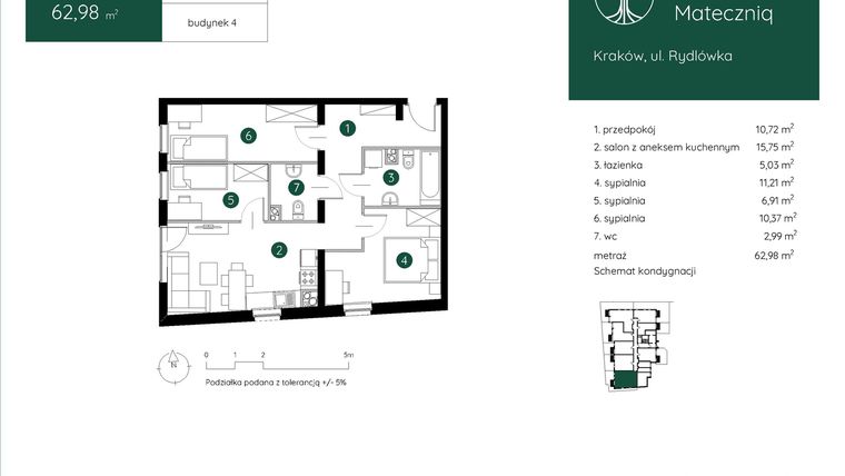 Rzut - Mieszkanie na sprzedaż 4 pokoje o powierzchni 63,03 m² - numer 4.A.0.02 w Murapol Mateczniq
