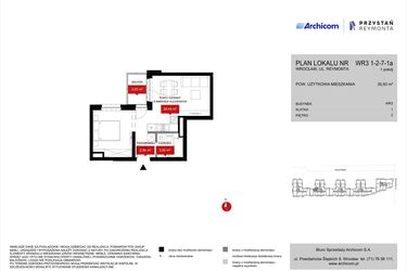 Rzut - Mieszkanie na sprzedaż 1 pokój o powierzchni 35,93 m² - numer WR3 1/2/7/1a w Przystań Reymonta etap II