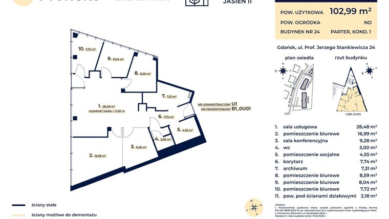 Rzut - Lokal użytkowy na sprzedaż 6 pokoi o powierzchni 102,99 m² - numer U1 w Kaskada Jasień - etap II