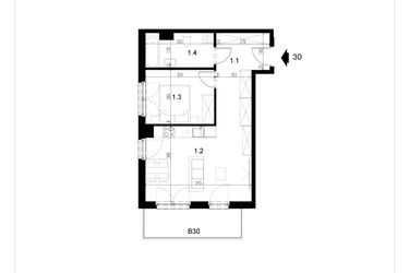 Rzut - Mieszkanie na sprzedaż 2 pokoje o powierzchni 46,88 m² - numer LM30 w Kameralna Koszykarska