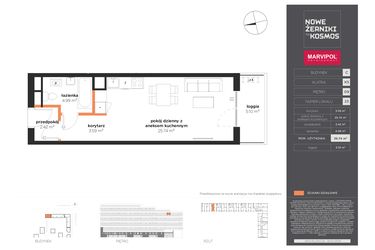 Rzut - Mieszkanie na sprzedaż 1 pokój o powierzchni 36,74 m² - numer C-09-23-K5 w Nowe Żerniki to KOSMOS