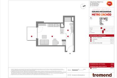 Rzut - Mieszkanie na sprzedaż 1 pokój o powierzchni 26,48 m² - numer D.89 w Dzielnica Mieszkaniowa Metro Zachód - etap 8.2